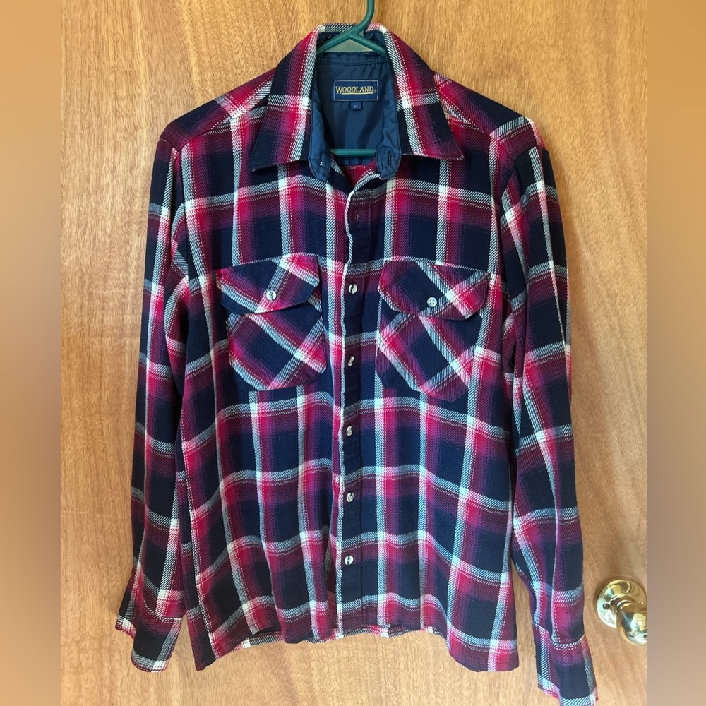 Vintage Woodland Red/Blue Plaid Flannel Causal Button Down Shirt